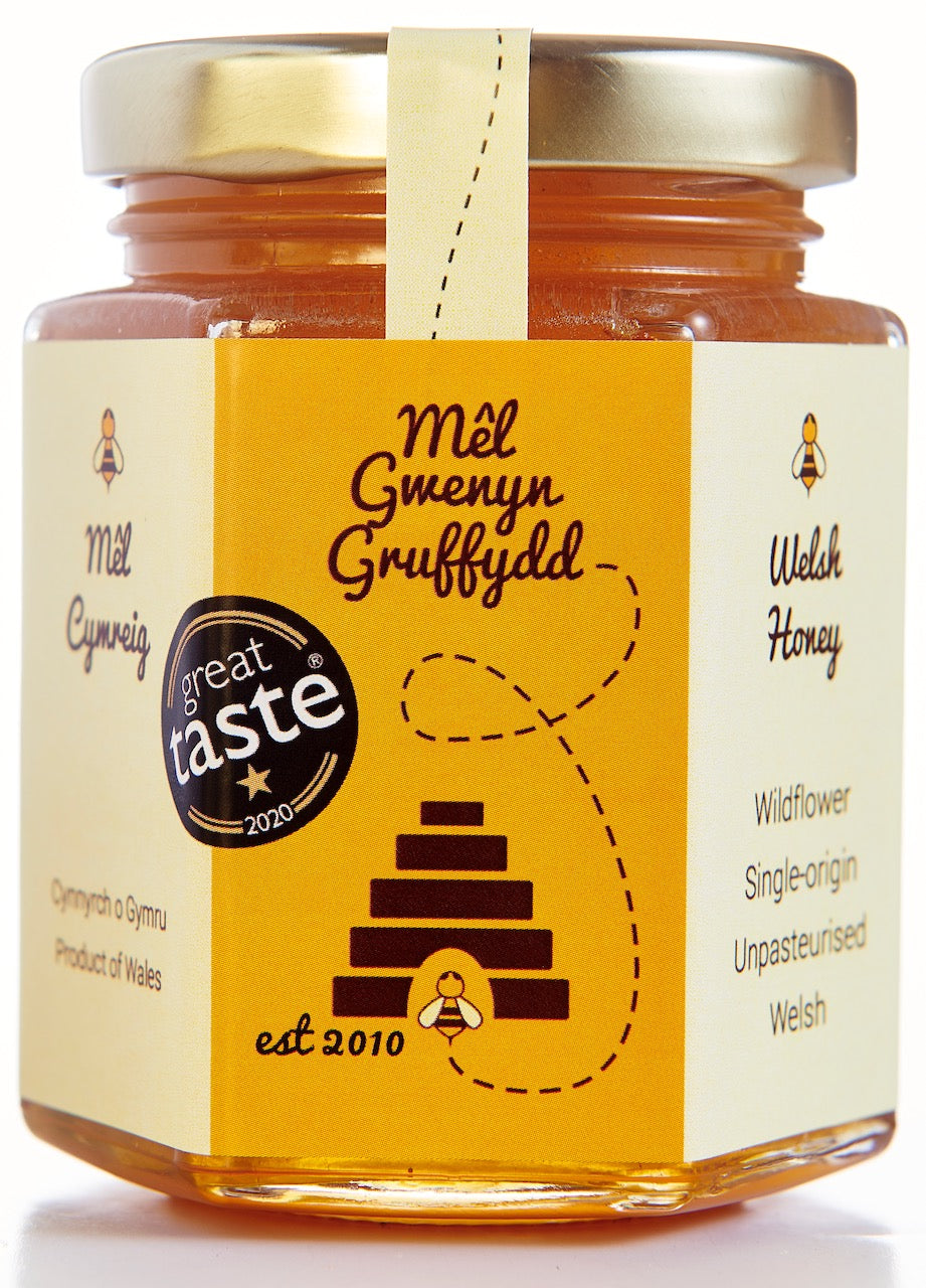 Welsh Wildflower & Welsh Heather Honey Gift Set with Wooden Honey Dipper, 227g