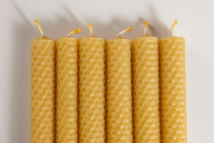 Hand Rolled Pure Beeswax Dinner Candles 27cm Tall, Box of 6