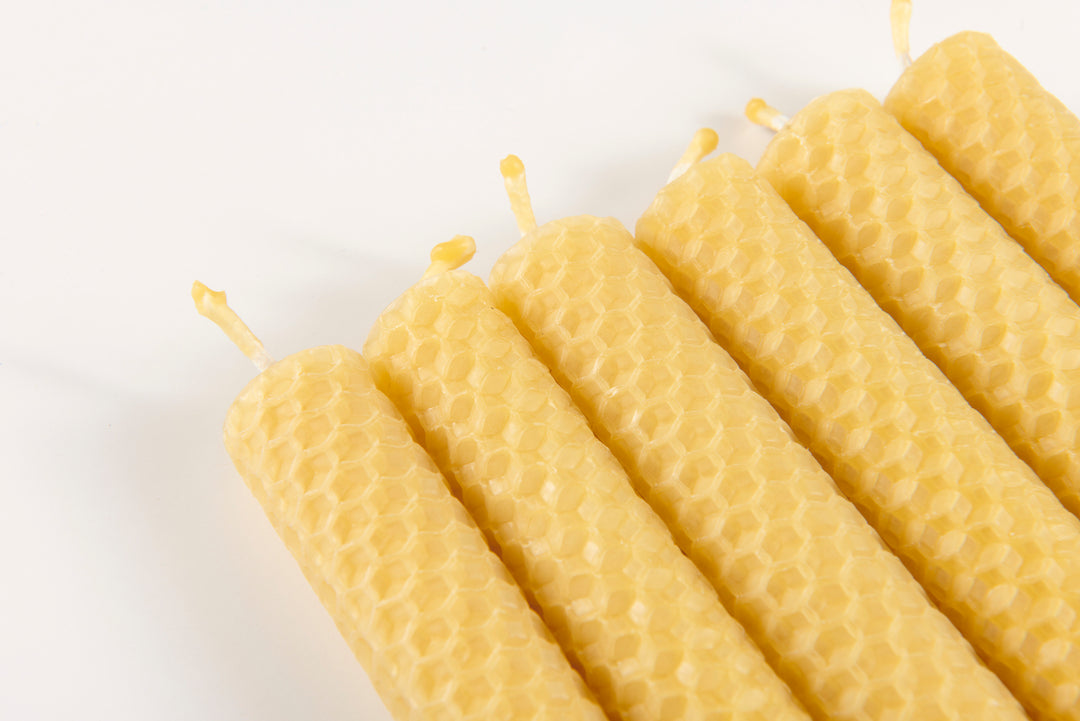 Hand Rolled Pure Beeswax Dinner Candles 27cm Tall, Box of 6