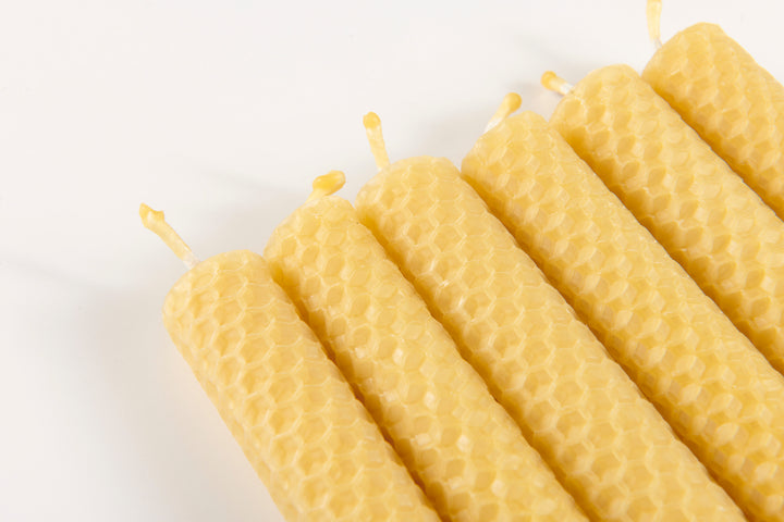 Hand Rolled Pure Beeswax Dinner Candles 27cm Tall, Box of 6