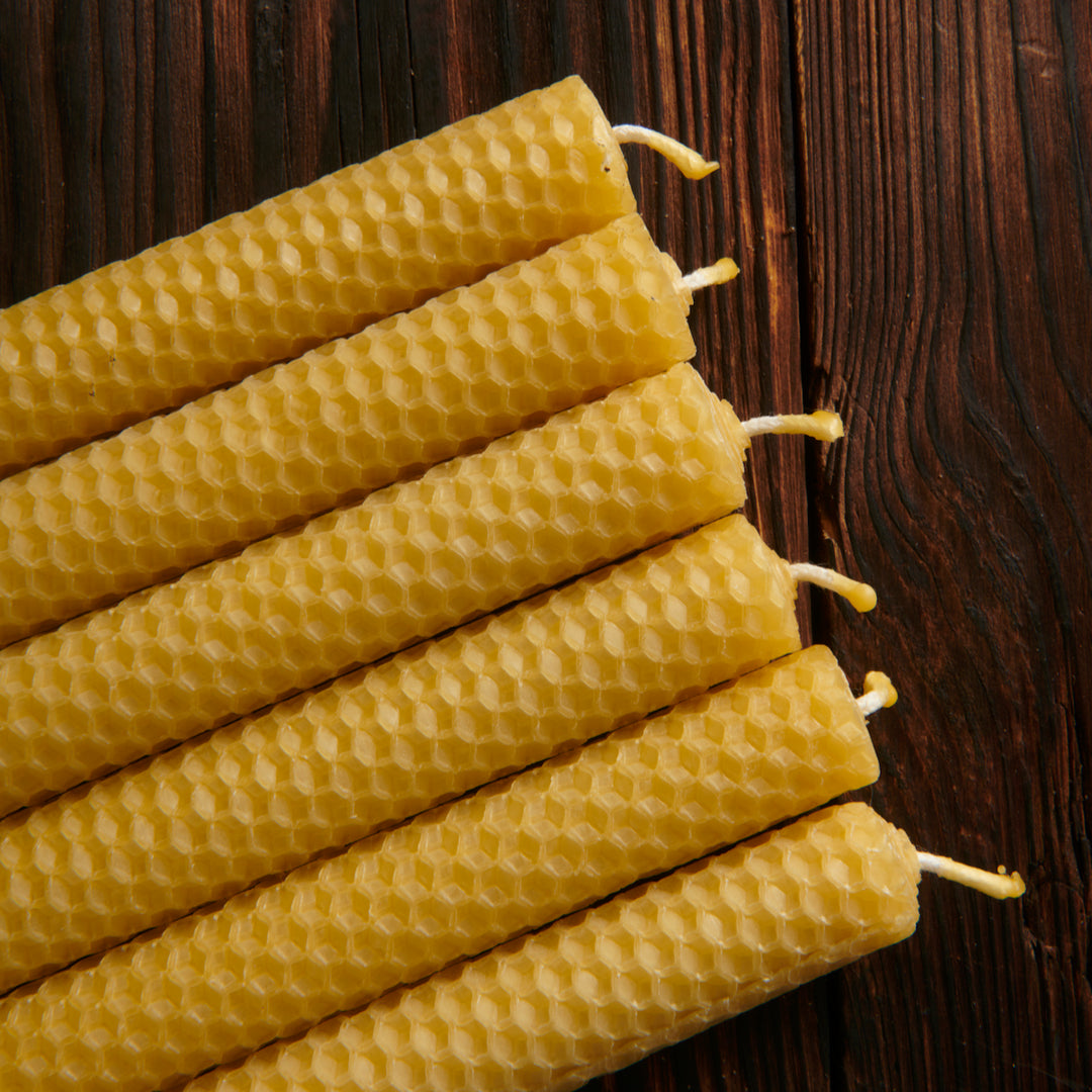 Hand Rolled Pure Beeswax Dinner Candles 27cm Tall, Box of 6