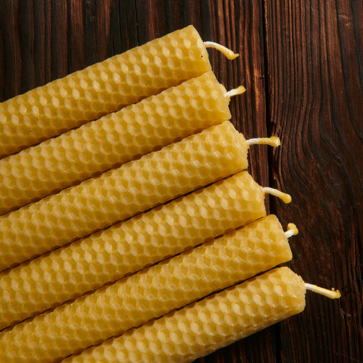 Hand Rolled Pure Beeswax Dinner Candles 27cm Tall, Box of 6