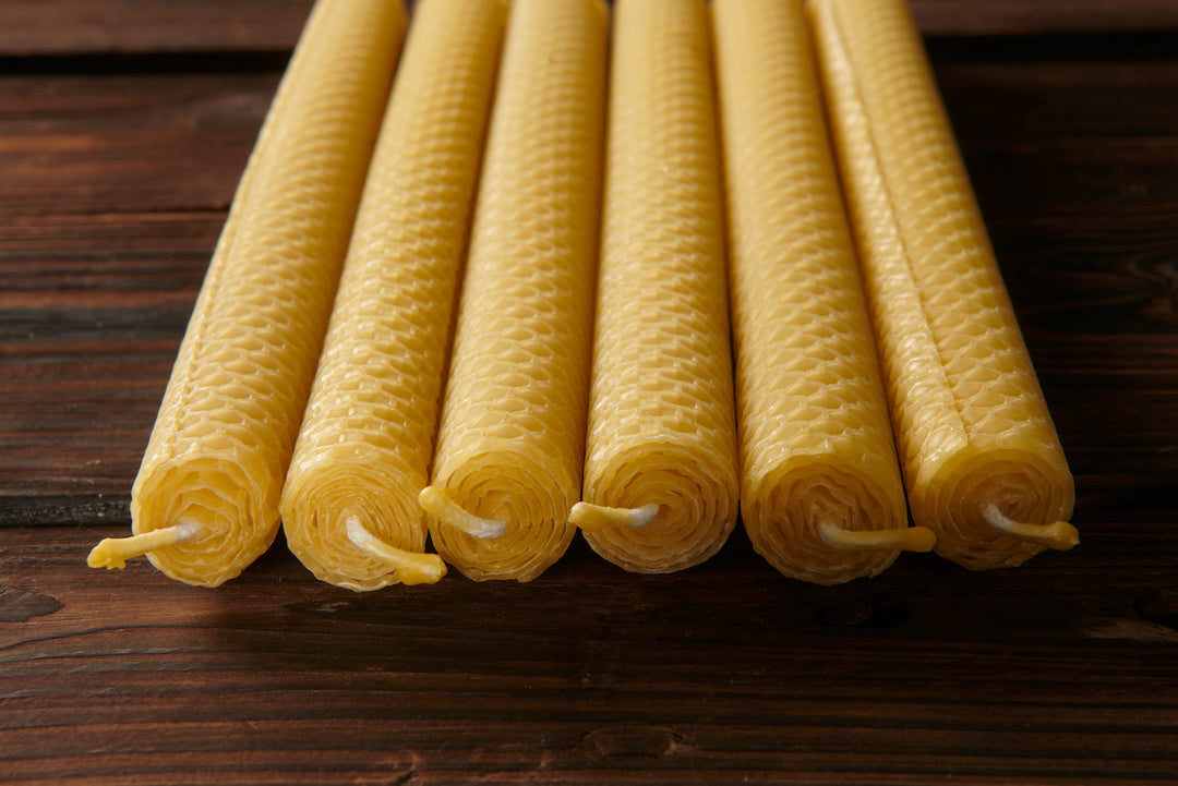 Hand Rolled Pure Beeswax Dinner Candles 27cm Tall, Box of 6