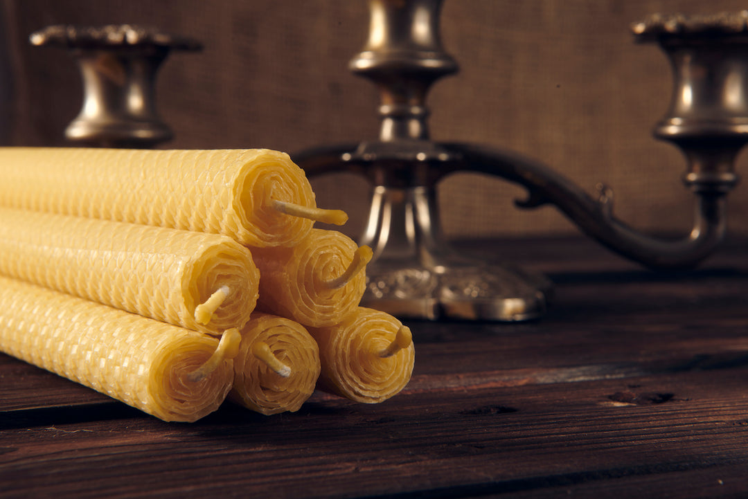 Hand Rolled Pure Beeswax Dinner Candles 27cm Tall, Box of 6