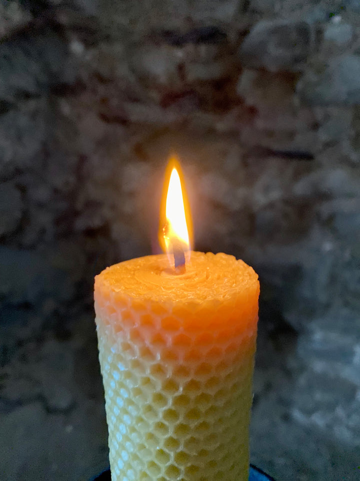 Rolled Effect Pillar Solid Beeswax Candle with Cotton Wick