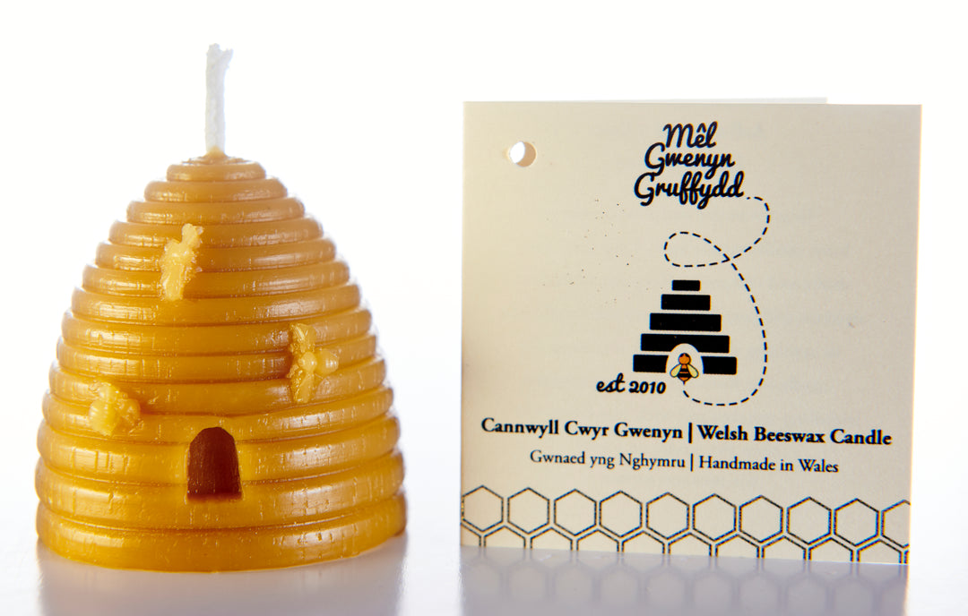 Pure Beeswax Candle - Skep with Bees | Canhwyll Cwyr Gwenyn Cwch Gwenyn
