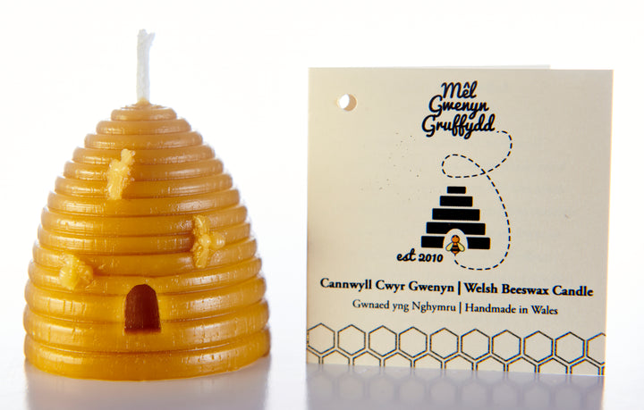 Pure Beeswax Candle - Skep with Bees | Canhwyll Cwyr Gwenyn Cwch Gwenyn