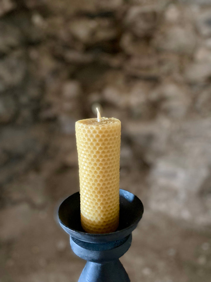 Rolled Effect Pillar Solid Beeswax Candle with Cotton Wick