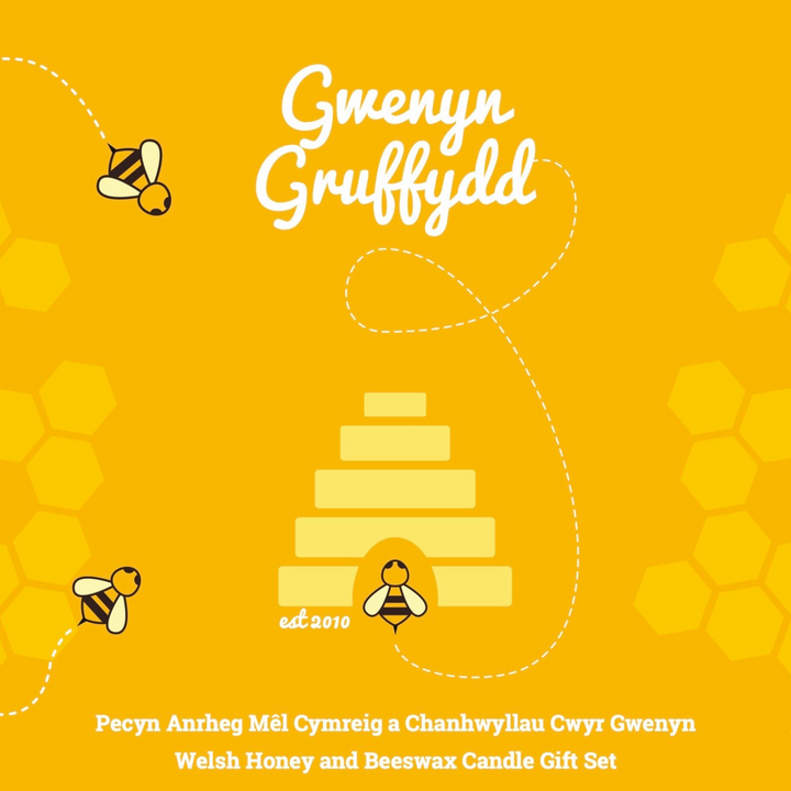 Small Welsh Wildflower Honey & Beeswax Candle Hamper Gift Set Box - Honeycomb Tealight with Honeybees