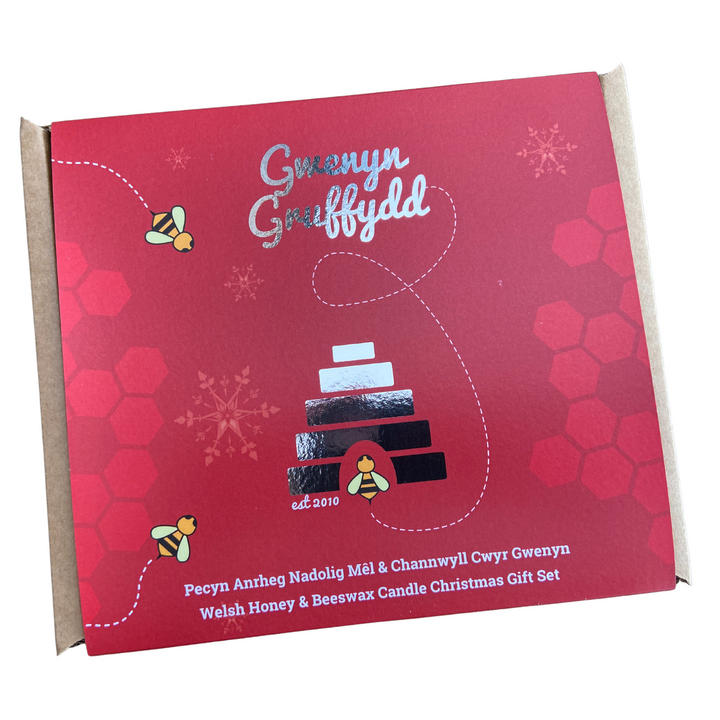 Welsh Wildflower Honey & Beeswax Candle Hamper Gift Set Box - Christmas Tree