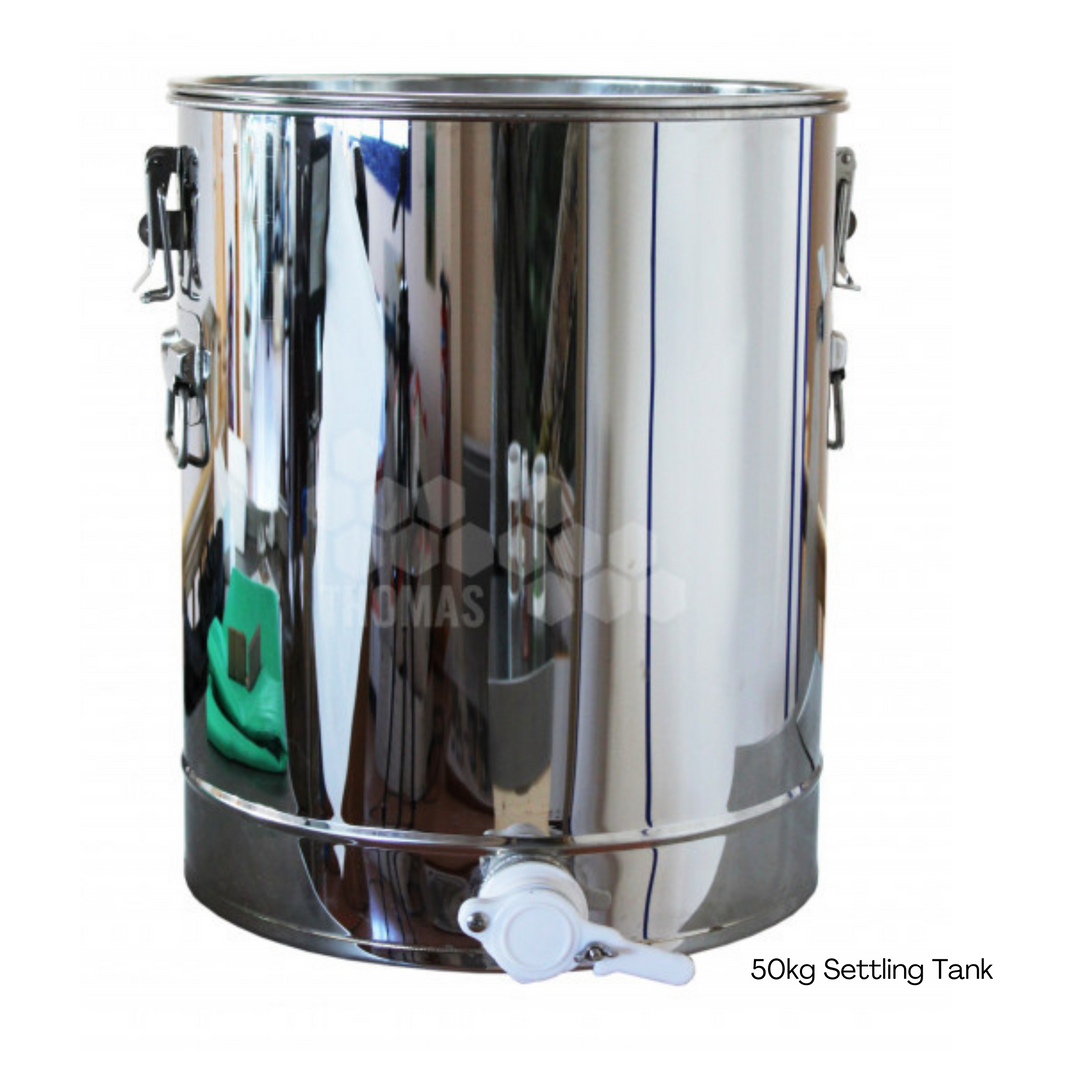 4 Frame Manual Extractor with Filter and 50kg Settling Tank Bundle by Thomas Apiculture