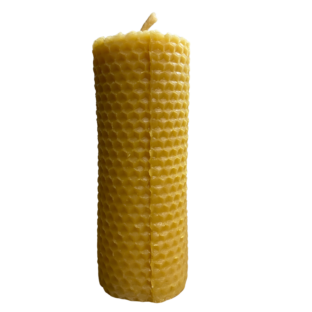 Rolled Effect Pillar Solid Beeswax Candle with Cotton Wick