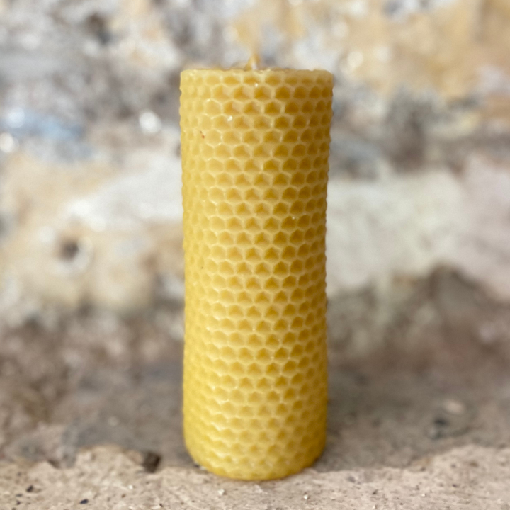 Rolled Effect Pillar Solid Beeswax Candle with Cotton Wick