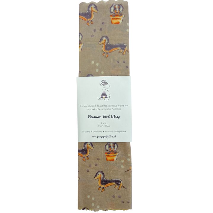 Dachshund Sausage Dog Reusable Cotton Beeswax Food Wrap 30cm x 30cm