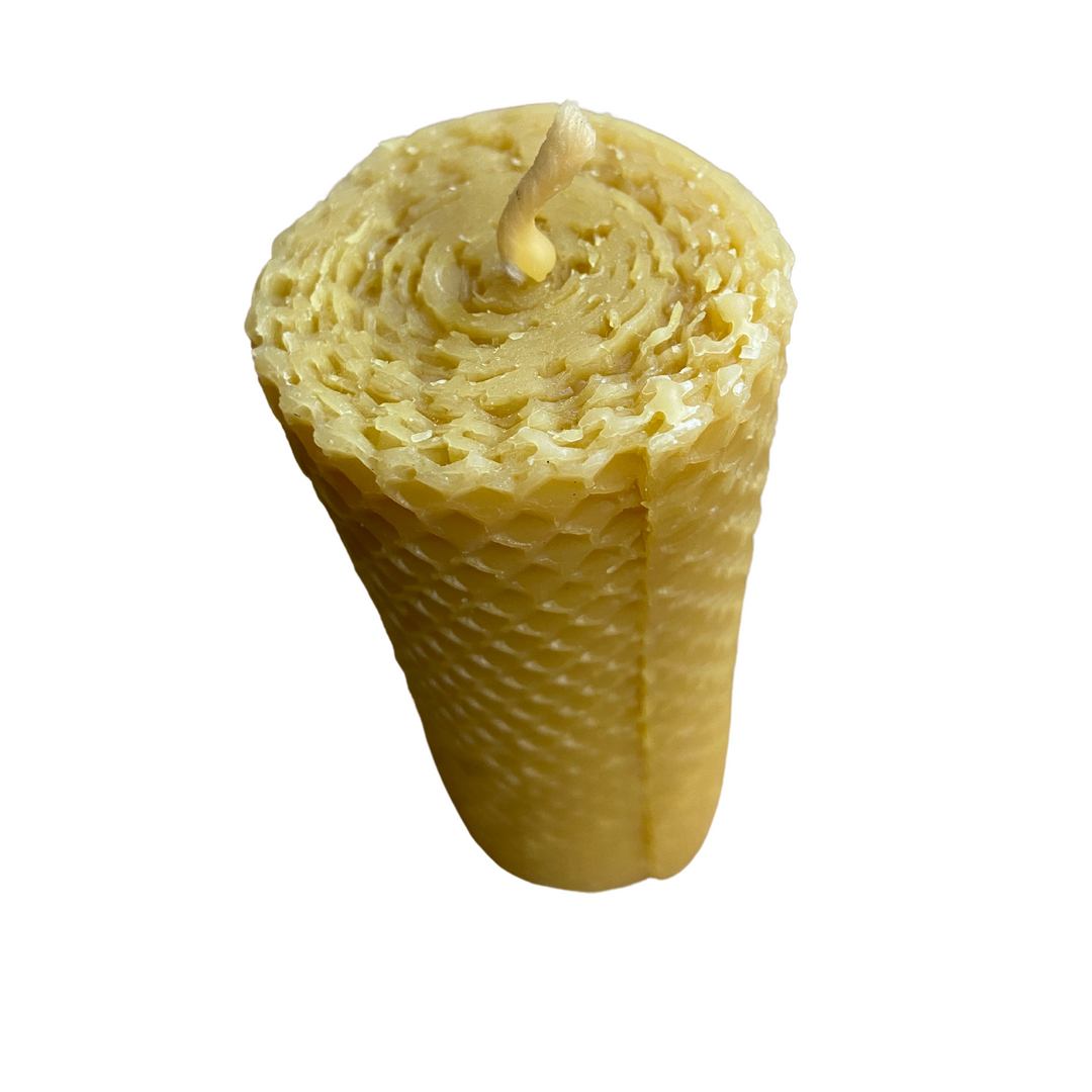 Rolled Effect Pillar Solid Beeswax Candle with Cotton Wick