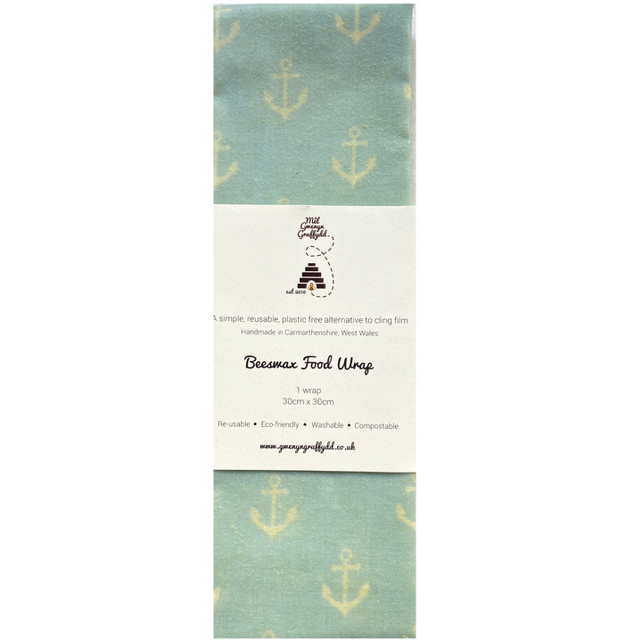 Baby Blue Anchor Reusable Cotton Beeswax Food Wrap 30cm x 30cm