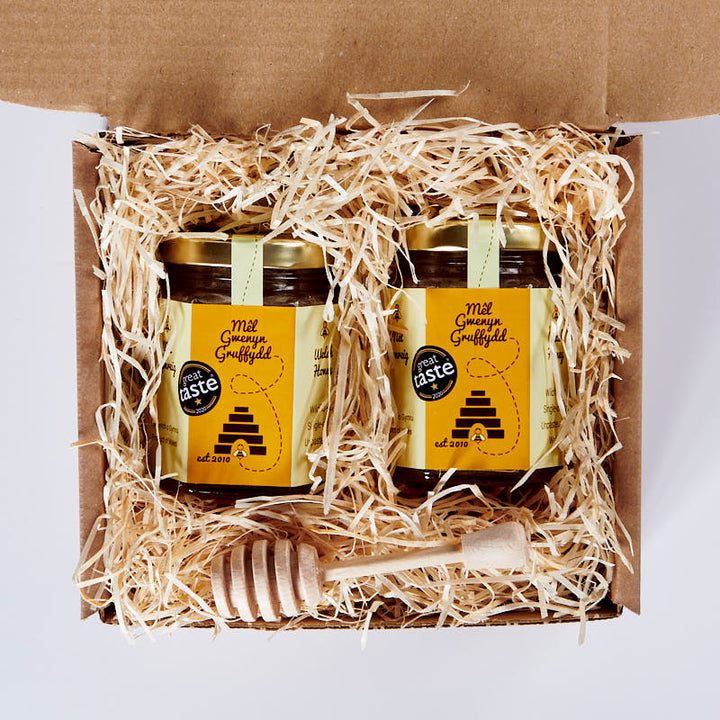 Welsh Honey Gift Set & Wooden Honey Dipper Twin Pack, 227g