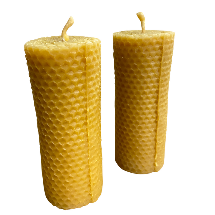 Rolled Effect Pillar Solid Beeswax Candle with Cotton Wick