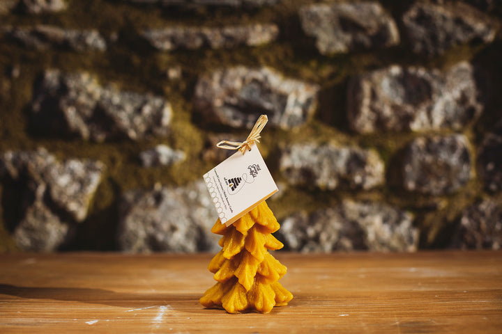 Handmade 100% Pure Beeswax Douglas Fir Christmas Tree Candle 14cm