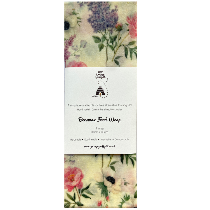 Floral Reusable Cotton Beeswax Food Wrap 30cm x 30cm