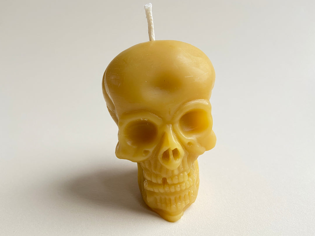 Small Beeswax Skull Candle – Handmade Halloween Candle