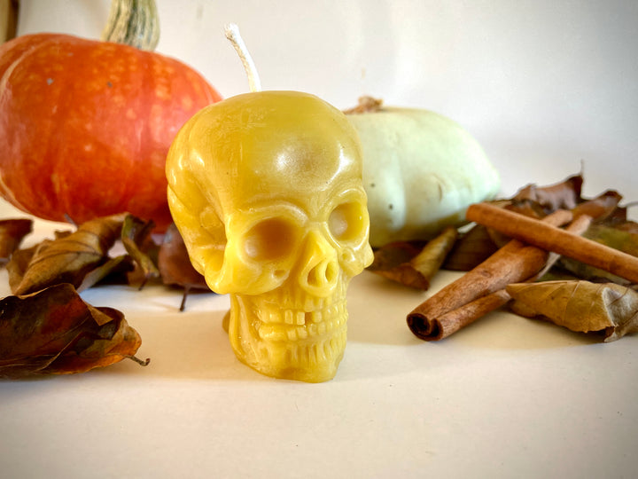 Small Beeswax Skull Candle – Handmade Halloween Candle