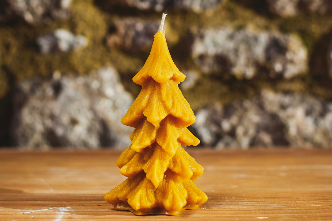 Handmade 100% Pure Beeswax Douglas Fir Christmas Tree Candle 14cm