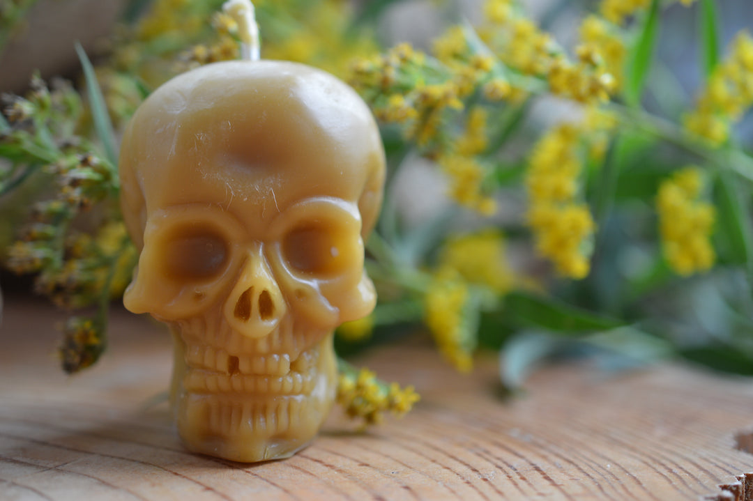 Small Beeswax Skull Candle – Handmade Halloween Candle