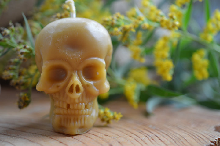 Small Beeswax Skull Candle – Handmade Halloween Candle
