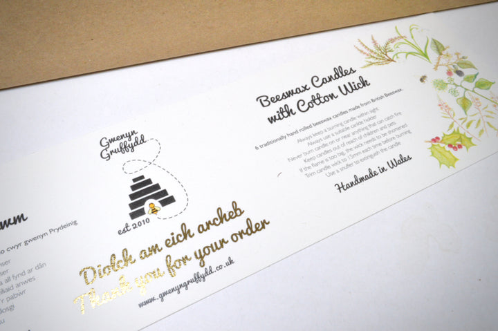 Hand Rolled Pure Beeswax Dinner Candles 27cm Tall, Box of 6