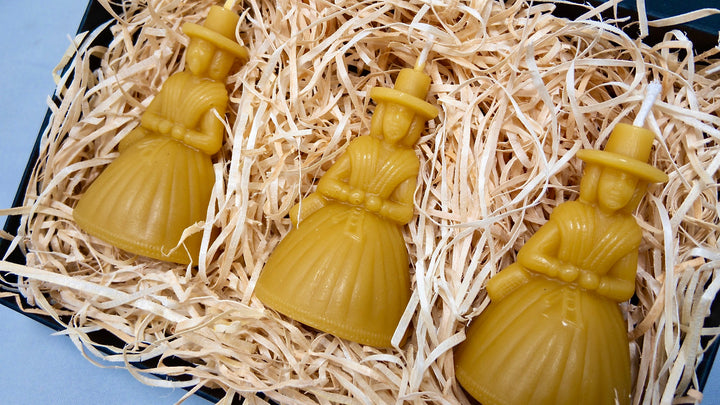 Welsh Lady Beeswax Candles Boxed Gift Set of 3 - Ladi Fach Gymraeg