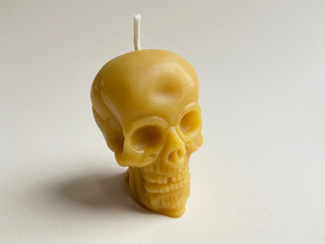 Small Beeswax Skull Candle – Handmade Halloween Candle