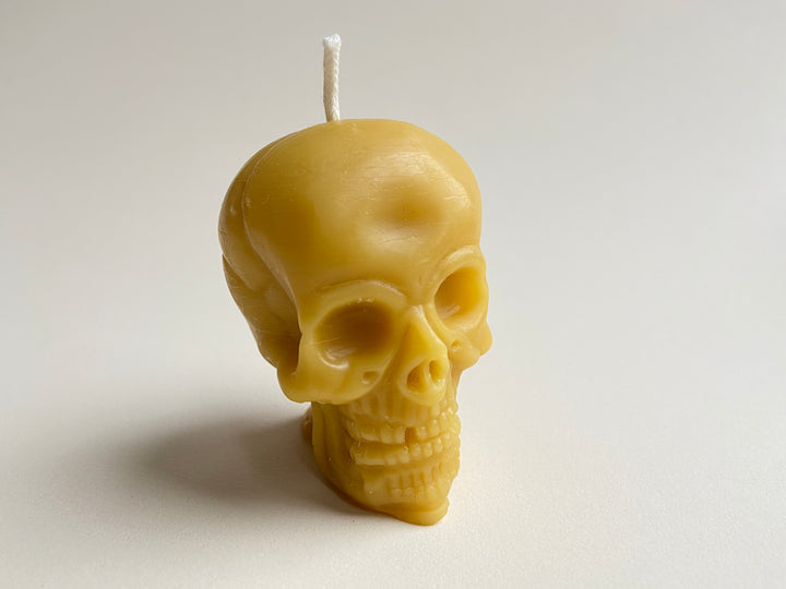 Small Beeswax Skull Candle – Handmade Halloween Candle