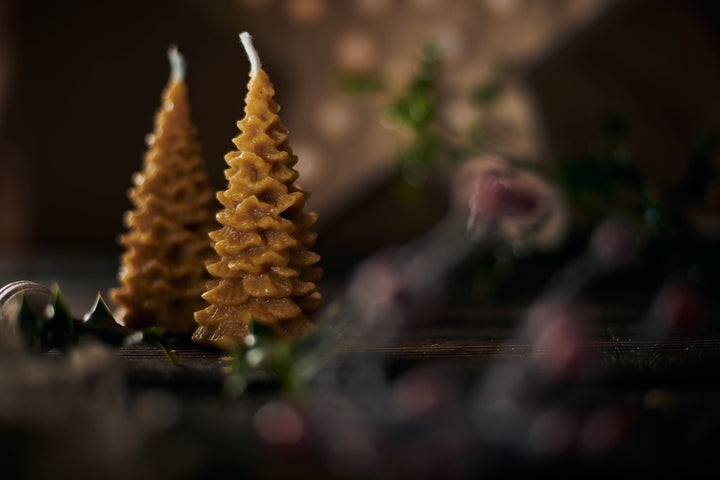 Pair of Beeswax Christmas Tree Candles Gift Set 10cm