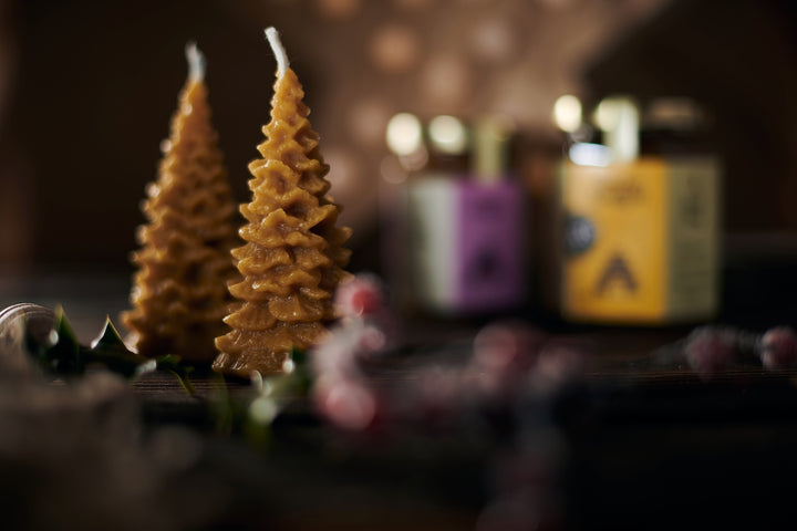 Pair of Beeswax Christmas Tree Candles Gift Set 10cm
