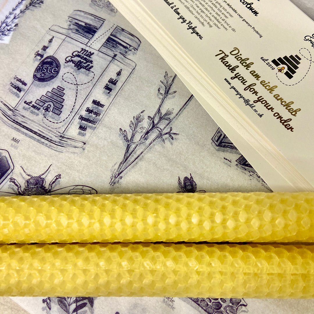 Hand Rolled Pure Beeswax Dinner Candles 27cm Tall, Box of 6