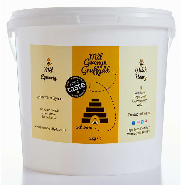 Mêl Gwenyn Gruffydd Welsh Wildflower Honey Tub Honey 3kg