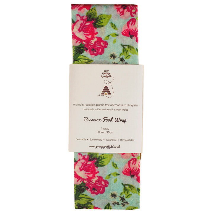 Pink Roses Reusable Cotton Beeswax Food Wrap Medium, 30cm x 30cm