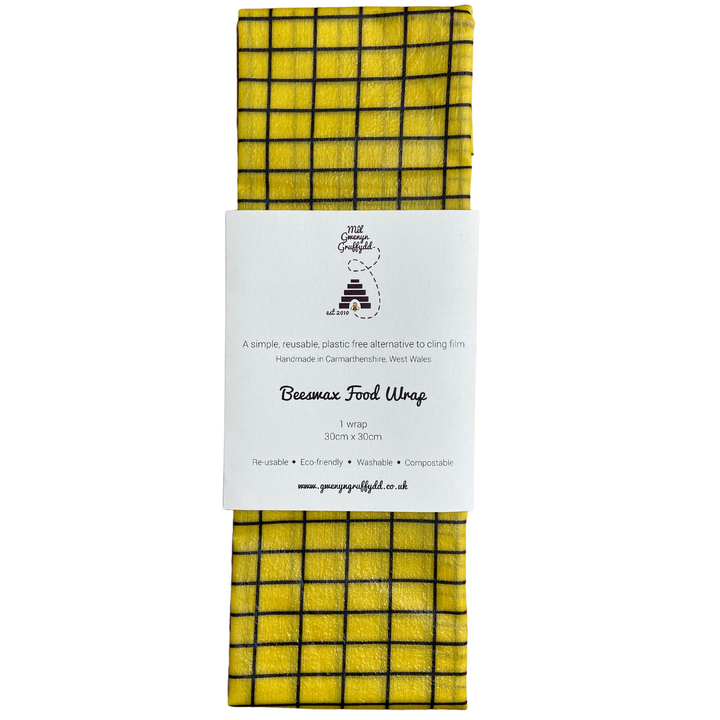 Yellow Squares Reusable Cotton Beeswax Food Wrap Medium, 30cm x 30cm