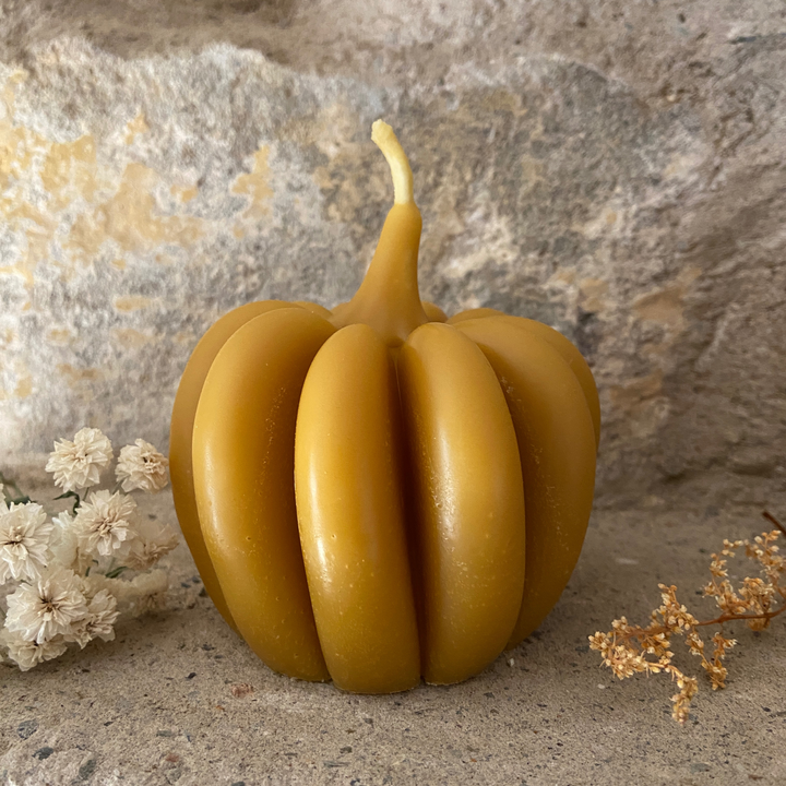 Handmade 100% pure beeswax pumpkin candle for autumn décor