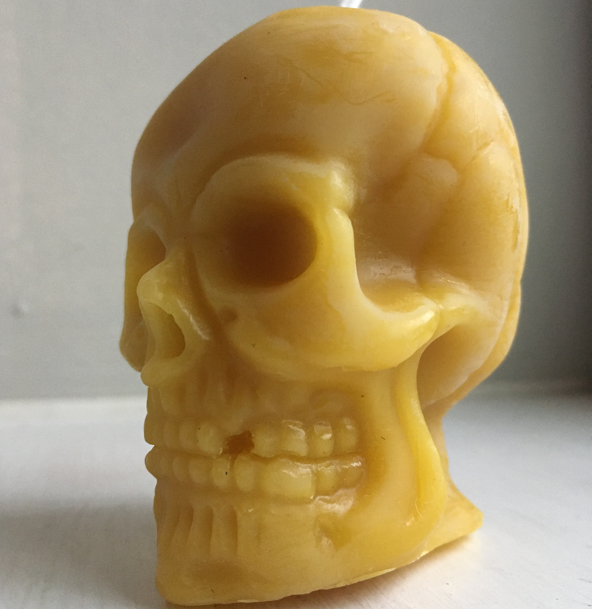 Small Beeswax Skull Candle – Handmade Halloween Candle