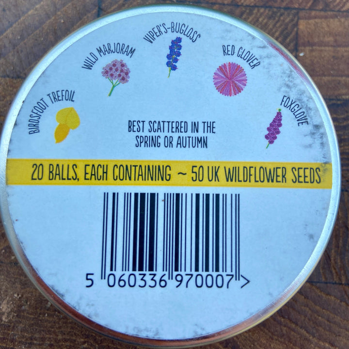 Bee Mix Wildflower Seedballs Tin | Cymysedd o Hadau Blodau Gwyllt i'r Gwenyn