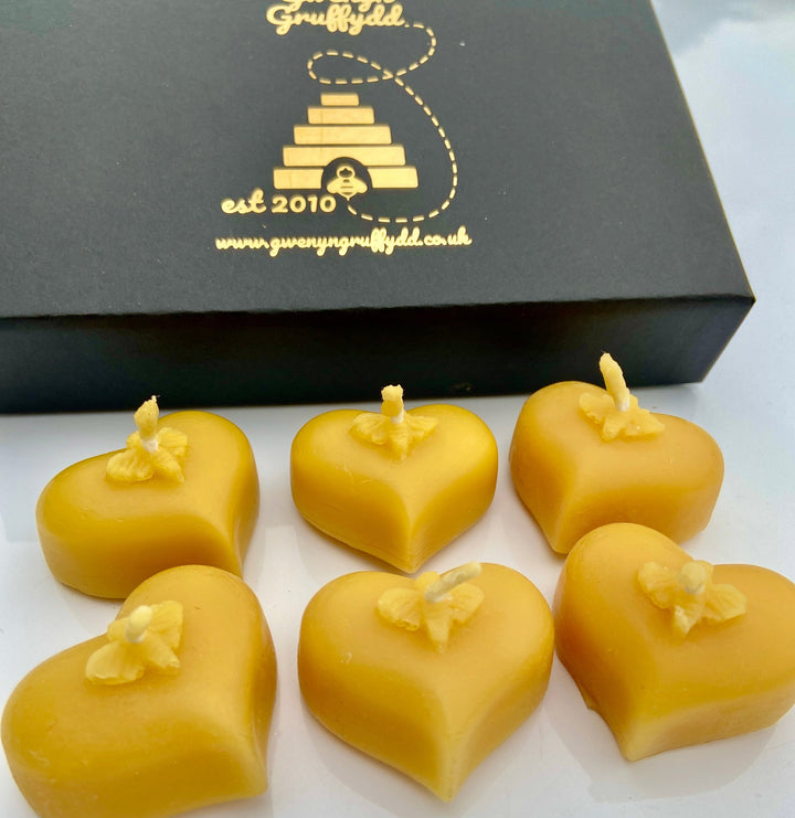 6x 100% Pure Beeswax Bee Heart Tealight Candles Gift Set