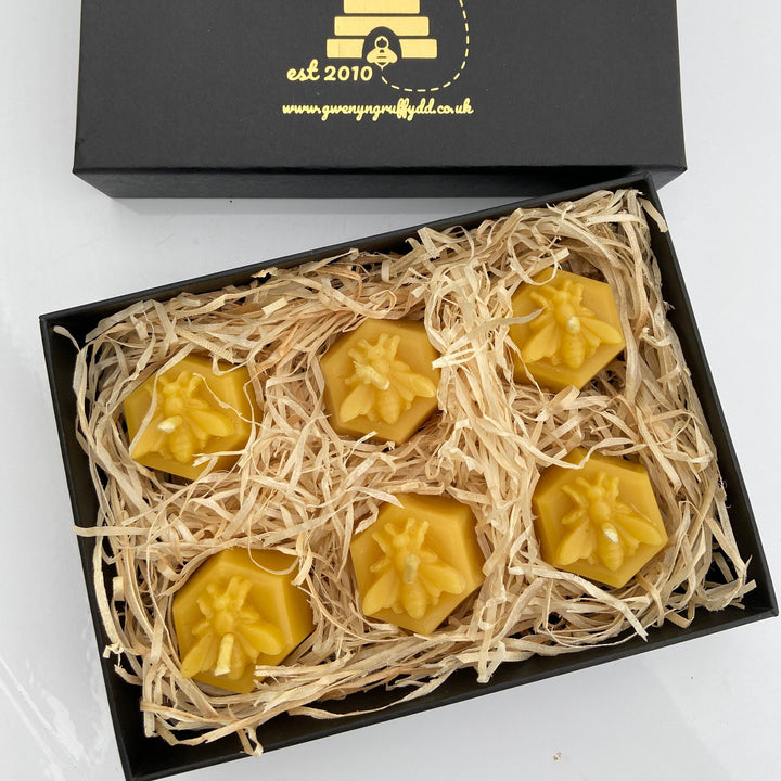 6x 100% Natural Pure Beeswax Hexagon Bee Unscented Candles Gift Set